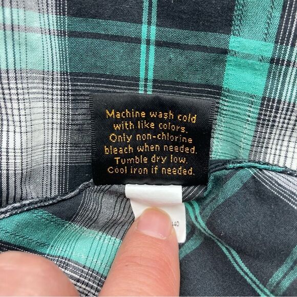 Helix Shirt SZ L Western Athletic Fit Pearl Snap Long Sleeve Green Plaid Rodeo - Picture 11 of 12